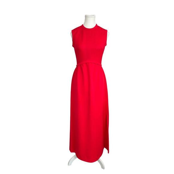 70s Andrea Gay Red Ribbed Polyester Stunner Sleeveless - Picture 1 of 6